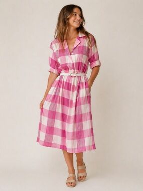 Vintage Blair Pink Plaid Cotton Shirt Dress